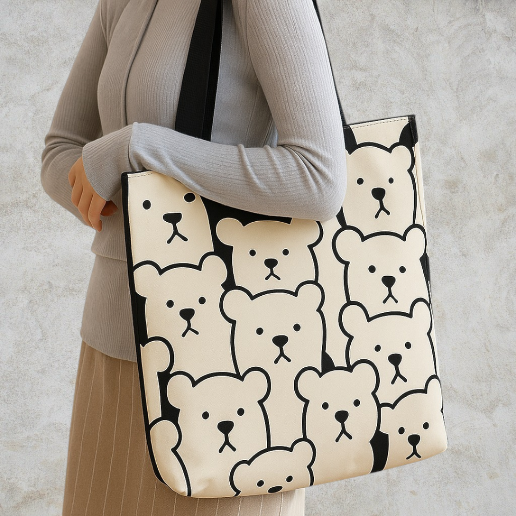 Kawaii Bear Designed Tote Bag